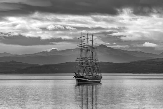 Large sailing ship in the port of Ushuaia, Patagonia, Argentina