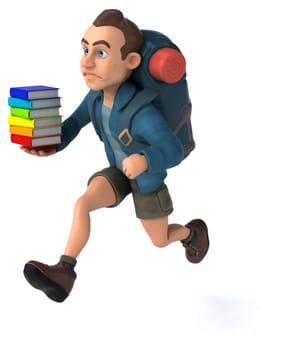 Fun illustration of a 3D cartoon backpacker