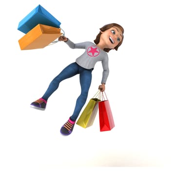 Fun 3D cartoon teenage girl shopping