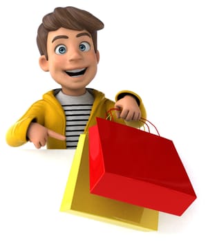 Fun 3D Illustration of a cartoon kid with rain gear