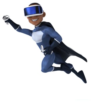 Fun 3D Illustration of a superhero with a VR Helmet