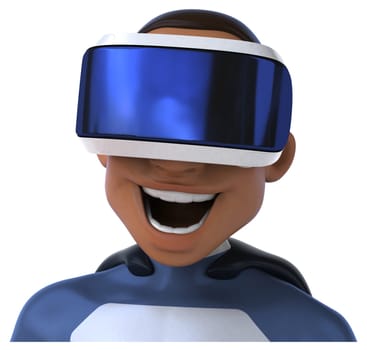 Fun 3D Illustration of a superhero with a VR Helmet