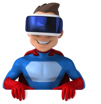 Fun 3D Illustration of a superhero with a VR Helmet