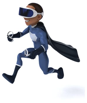 Fun 3D Illustration of a superhero with a VR Helmet