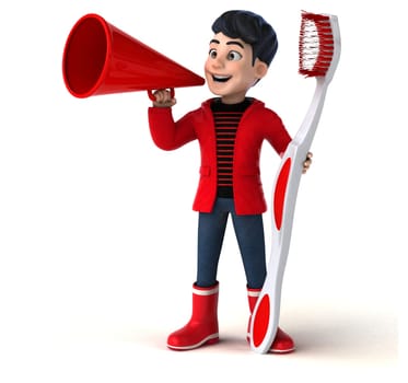 Fun 3D cartoon teenage boy with a toothbrush