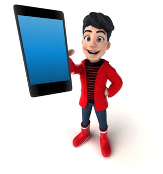 Fun 3D cartoon teenage boy with a phone