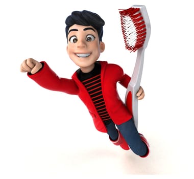 Fun 3D cartoon teenage boy with a toothbrush