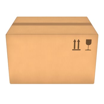 Closed cardboard box isolated on white background. Retail, logistics, delivery and storage concept. Side view with perspective.