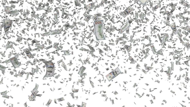 Falling banknotes isolated on white background. Money shower, winning lottery, cashback payment, finance success concept. Graphic design element for flyer, poster, website pattern. 3D illustration