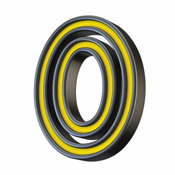 Yellow black outlined font Letter O 3D rendering illustration isolated on white background