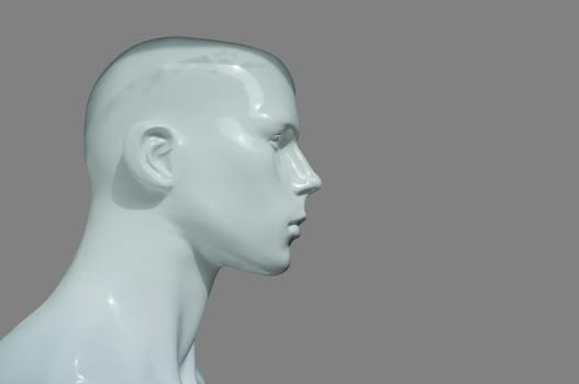 White mannequin bust profile. Isolated over gray background