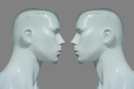 White mannequins bust profile. Isolated over grey background