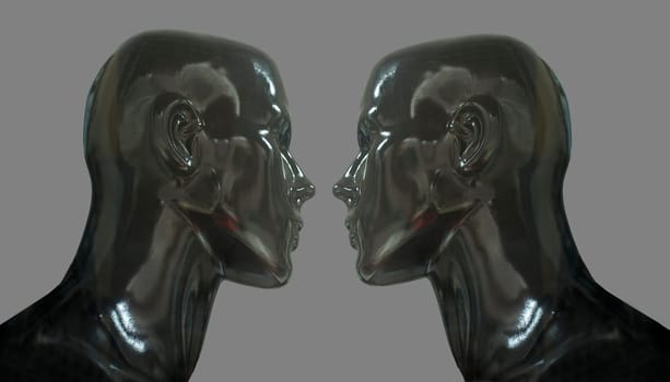 Black mannequins bust profile. Isolated over grey background