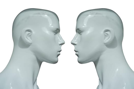 White mannequins bust profile. Isolated over white background