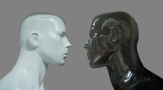 Black and white mannequins bust profile. Isolated over grey background