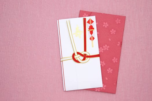 Traditional Japanese envelope for money gift to celebration, Present wrapping gift translation: "Congratulations"""