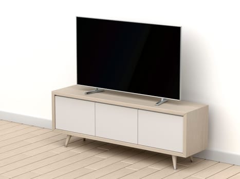 Flat screen tv on modern tv stand in the living room