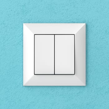 Double light switch on blue wall, front view