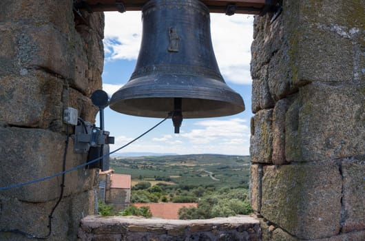 Aceituna church bell, rural village in Algon Valley. Caceres, Extremadura, Spain