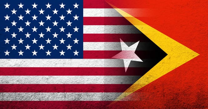 United States of America (USA) national flag with East Timor National flag. Grunge background