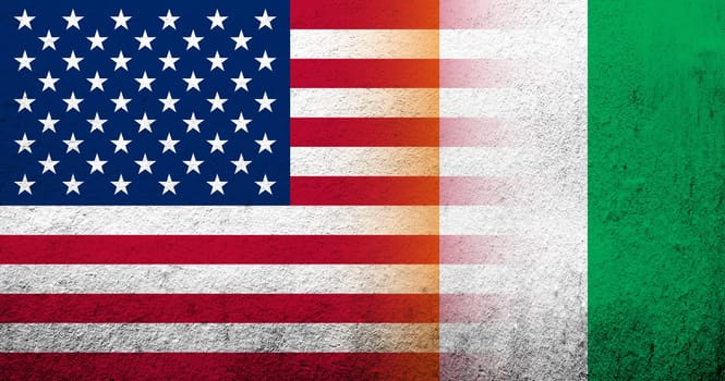 United States of America (USA) national flag with Ivory Coast National flag. Grunge background