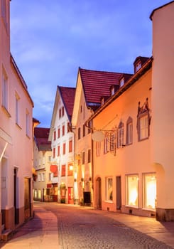 Evening street scene in the city of Fussen, Germany