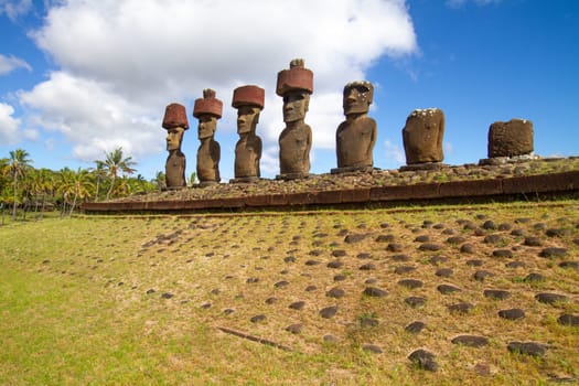 Moai stone sculptures on Easter island, Chile