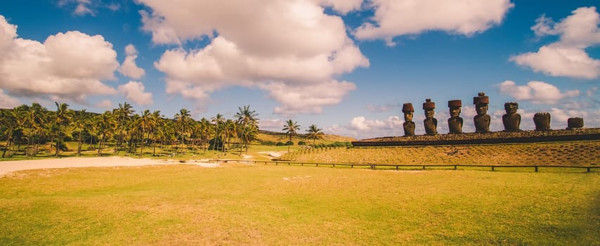 Moai at Ahu Tongariki, Easter island, Chile