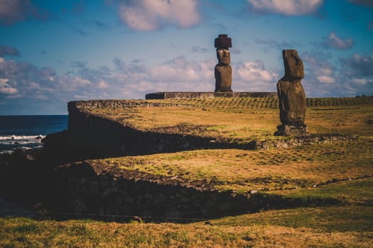 Moai stone sculptures on Easter island, Chile