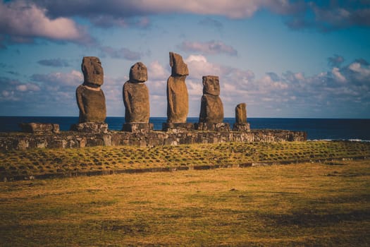 Moai stone sculptures on Easter island, Chile
