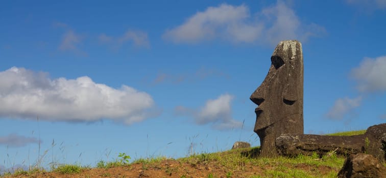 Moai stone sculptures at Rano Raraku, Easter island, Chile