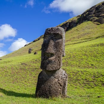 Moai stone sculptures at Rano Raraku, Easter island, Chile