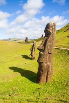 Moai stone sculptures at Rano Raraku, Easter island, Chile