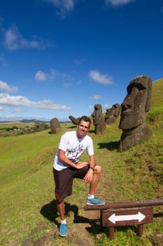 Moai stone sculptures at Rano Raraku, Easter island, Chile