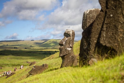 Moai stone sculptures at Rano Raraku, Easter island, Chile