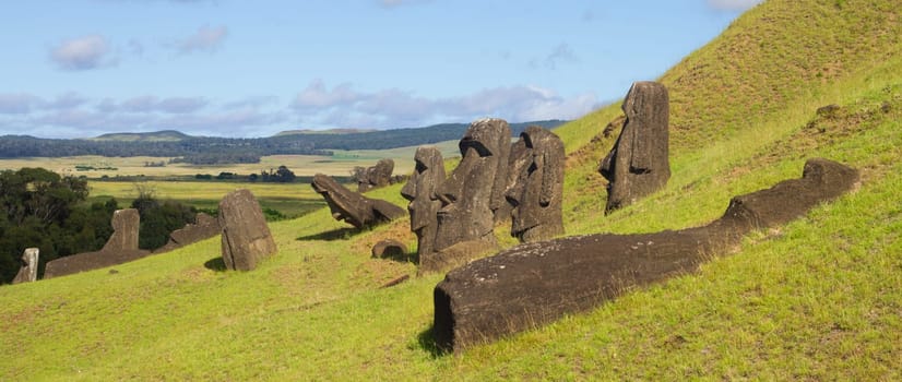 Moai stone sculptures at Rano Raraku, Easter island, Chile
