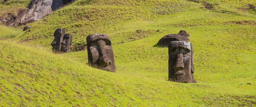 Moai stone sculptures at Rano Raraku, Easter island, Chile