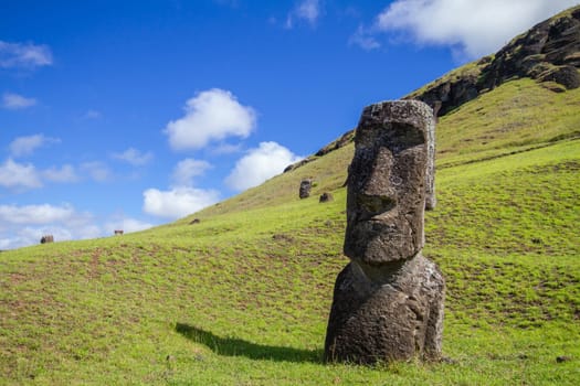 Moai stone sculptures at Rano Raraku, Easter island, Chile
