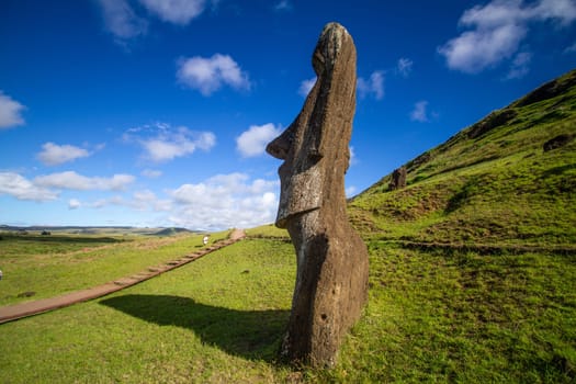 Moai stone sculptures at Rano Raraku, Easter island, Chile