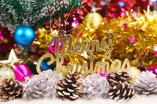 Merry Christmas and happy new year concept, christmas decoration ornament winter with pine cones