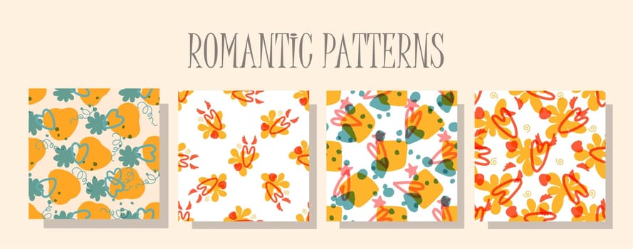 Romantic love pattern. A set of patterns in the same style. Valentine's day digital paper. Children's textile design. Seamless design. hearts pattern.