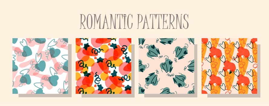 Romantic love pattern. A set of patterns in the same style. Valentine's day digital paper. Children's textile design. Seamless design. hearts pattern.