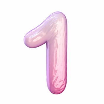 Pink latex glossy font Number 1 ONE 3D rendering illustration isolated on white background