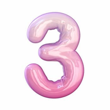 Pink latex glossy font Number 3 THREE 3D rendering illustration isolated on white background