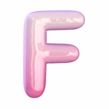 Pink latex glossy font Letter F 3D rendering illustration isolated on white background