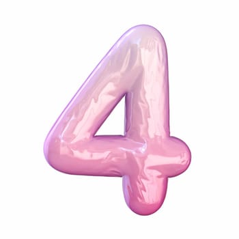 Pink latex glossy font Number 4 FOUR 3D rendering illustration isolated on white background