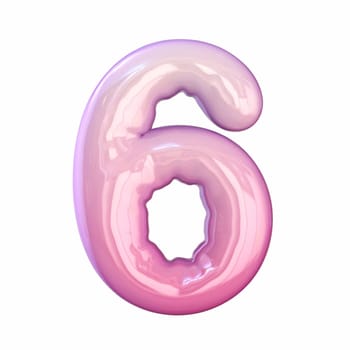 Pink latex glossy font Number 6 SIX 3D rendering illustration isolated on white background