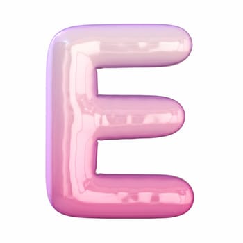 Pink latex glossy font Letter E 3D rendering illustration isolated on white background