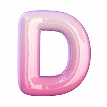 Pink latex glossy font Letter D 3D rendering illustration isolated on white background