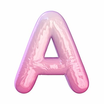 Pink latex glossy font Letter A 3D rendering illustration isolated on white background